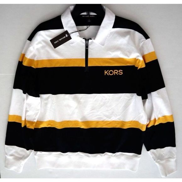 Michael Kors CS250PJ5E2 Mens Sz M Butter Multi Striped L/S Rugby Polo Shirt $128 - Picture 9 of 12